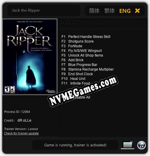 Treinador liberado para Jack the Ripper [v1.0.9]