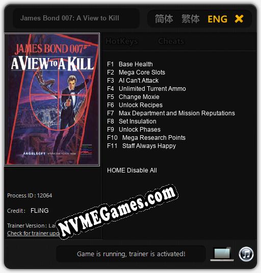 James Bond 007: A View to Kill: Trainer +11 [v1.5]