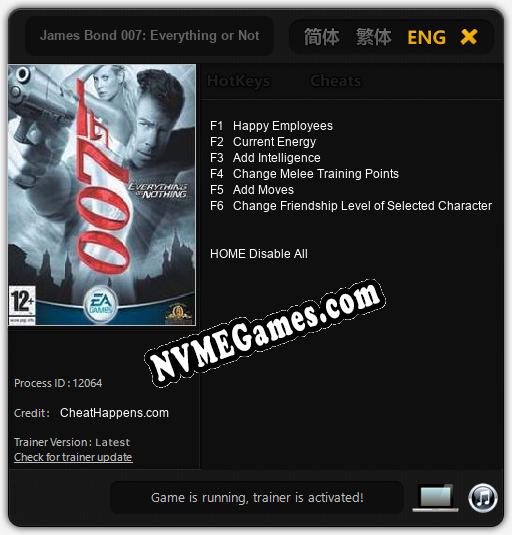 Treinador liberado para James Bond 007: Everything or Nothing [v1.0.9]