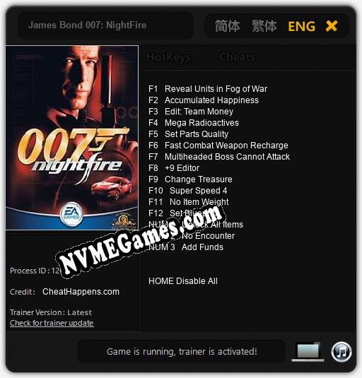 James Bond 007: NightFire: Treinador (V1.0.74)