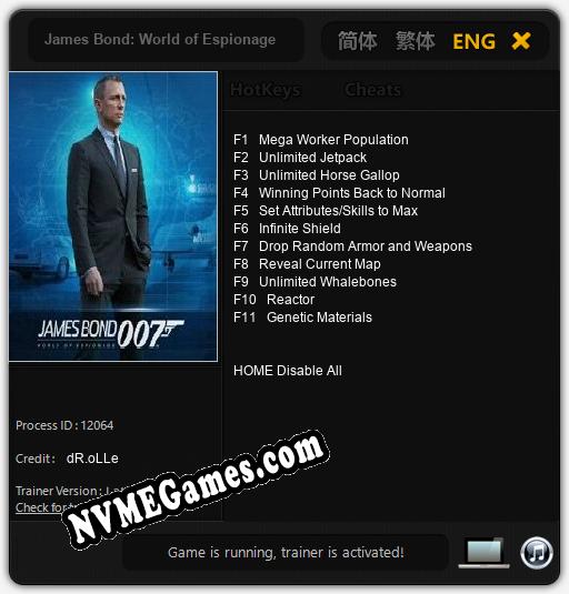 James Bond: World of Espionage: Trainer +11 [v1.6]