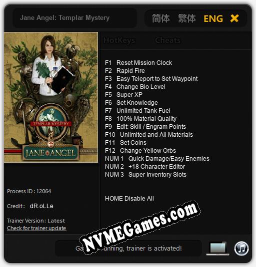 Jane Angel: Templar Mystery: Trainer +15 [v1.7]