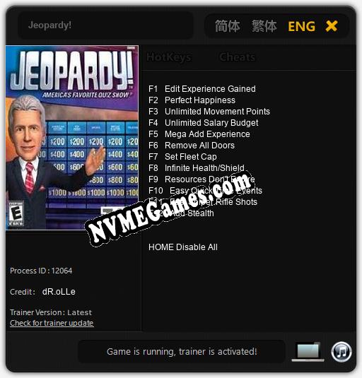 Jeopardy!: Cheats, Trainer +12 [dR.oLLe]