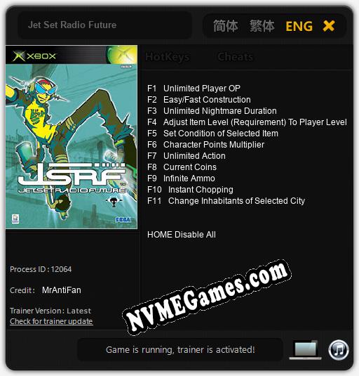 Jet Set Radio Future: Trainer +11 [v1.1]