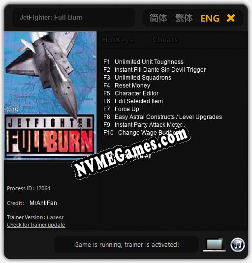 JetFighter: Full Burn: Trainer +10 [v1.9]