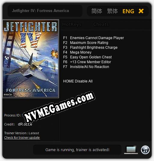 Jetfighter IV: Fortress America: Cheats, Trainer +7 [dR.oLLe]