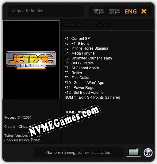 Treinador liberado para Jetpac Refuelled [v1.0.8]