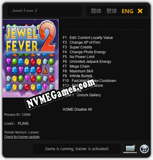 Jewel Fever 2: Treinador (V1.0.10)