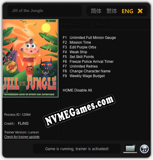 Jill of the Jungle: Trainer +9 [v1.1]