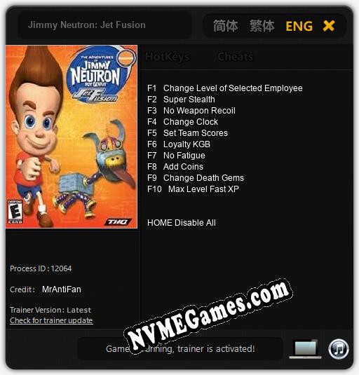 Jimmy Neutron: Jet Fusion: Cheats, Trainer +10 [MrAntiFan]