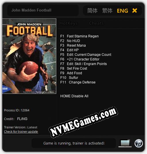 Treinador liberado para John Madden Football [v1.0.8]