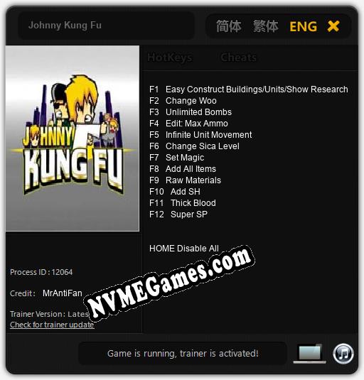 Treinador liberado para Johnny Kung Fu [v1.0.8]