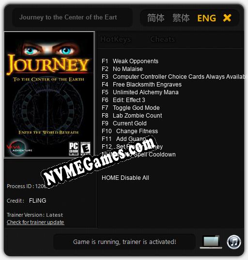 Treinador liberado para Journey to the Center of the Earth [v1.0.8]