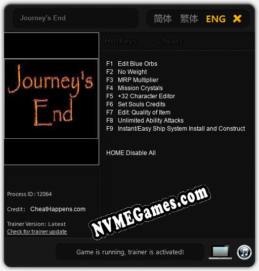 Journey’s End: Cheats, Trainer +9 [CheatHappens.com]