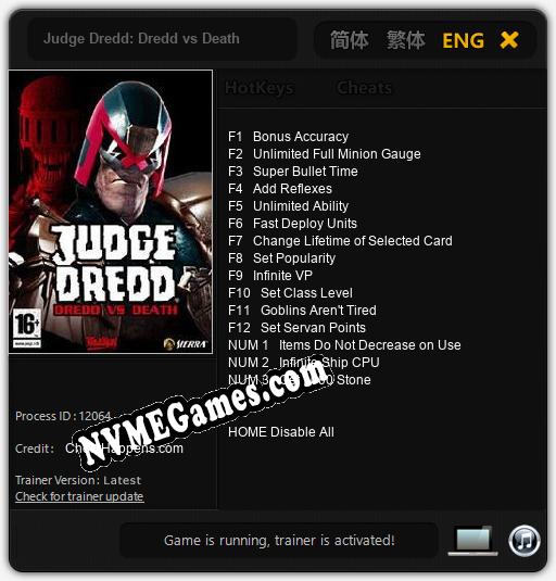 Judge Dredd: Dredd vs Death: Cheats, Trainer +15 [CheatHappens.com]