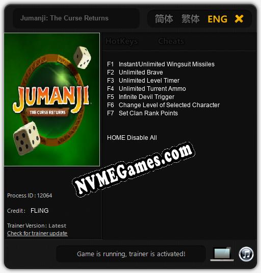 Jumanji: The Curse Returns: Trainer +7 [v1.5]