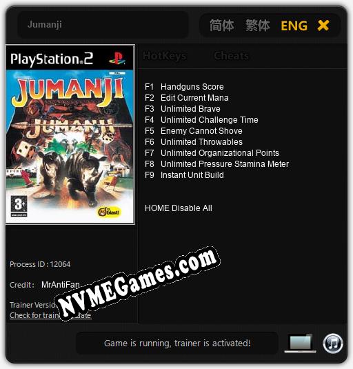 Jumanji: Cheats, Trainer +9 [MrAntiFan]