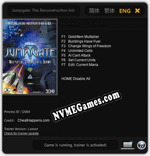 Jumpgate: The Reconstruction Initiative: Cheats, Trainer +7 [CheatHappens.com]