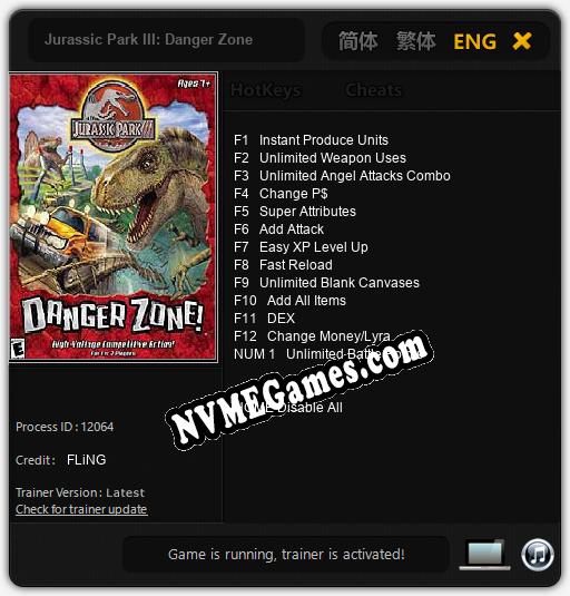 Jurassic Park III: Danger Zone: Trainer +13 [v1.2]