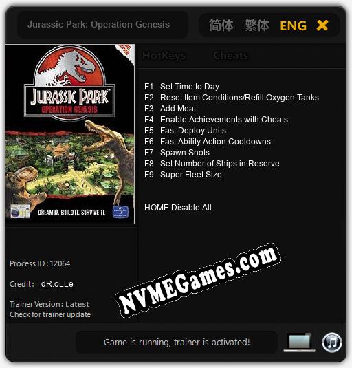 Jurassic Park: Operation Genesis: Trainer +9 [v1.8]