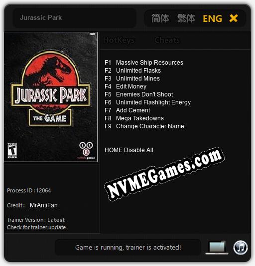 Jurassic Park: Treinador (V1.0.42)