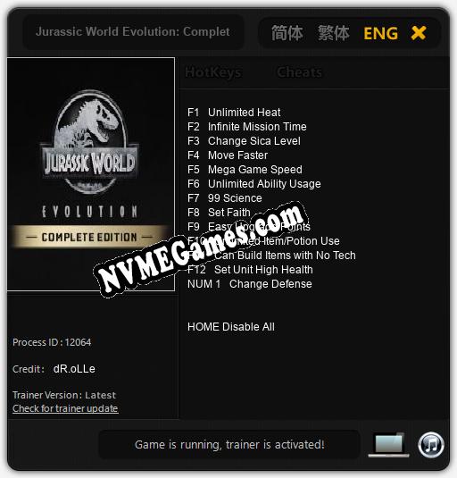 Jurassic World Evolution: Complete Edition: Cheats, Trainer +13 [dR.oLLe]