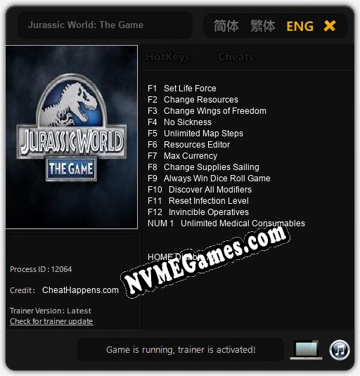 Jurassic World: The Game: Treinador (V1.0.57)