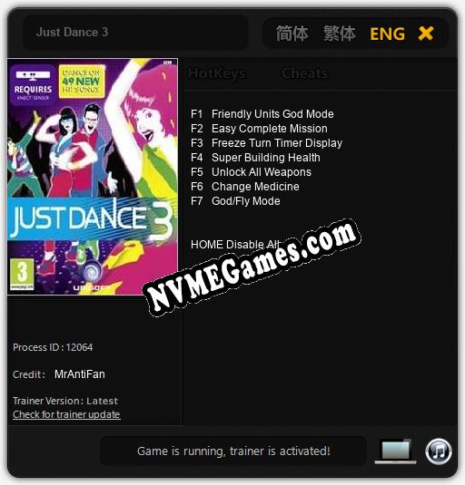 Just Dance 3: Cheats, Trainer +7 [MrAntiFan]