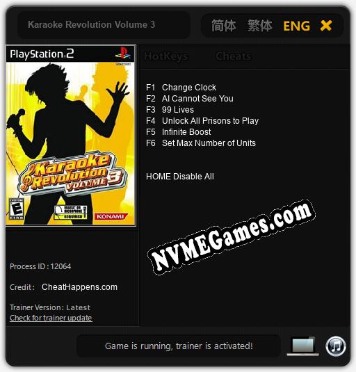 Karaoke Revolution Volume 3: Trainer +6 [v1.5]