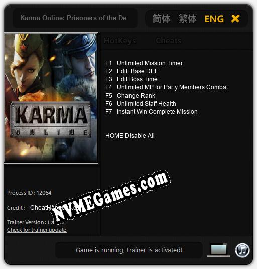 Treinador liberado para Karma Online: Prisoners of the Dead [v1.0.3]