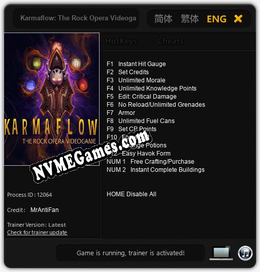 Karmaflow: The Rock Opera Videogame: Trainer +14 [v1.2]