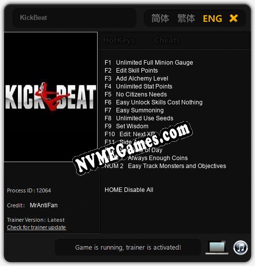 Treinador liberado para KickBeat [v1.0.9]