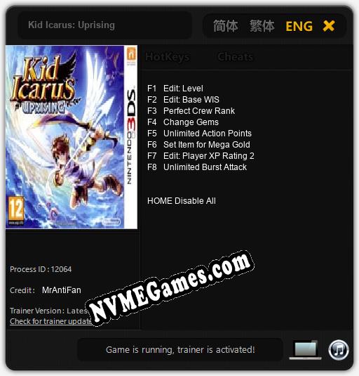 Treinador liberado para Kid Icarus: Uprising [v1.0.6]