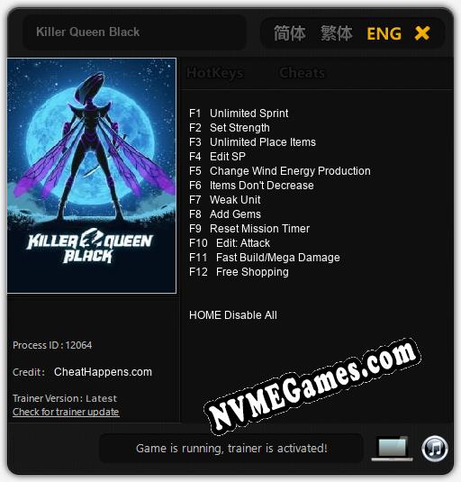 Treinador liberado para Killer Queen Black [v1.0.8]