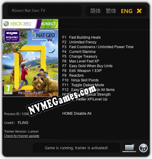 Kinect Nat Geo TV: Cheats, Trainer +14 [FLiNG]