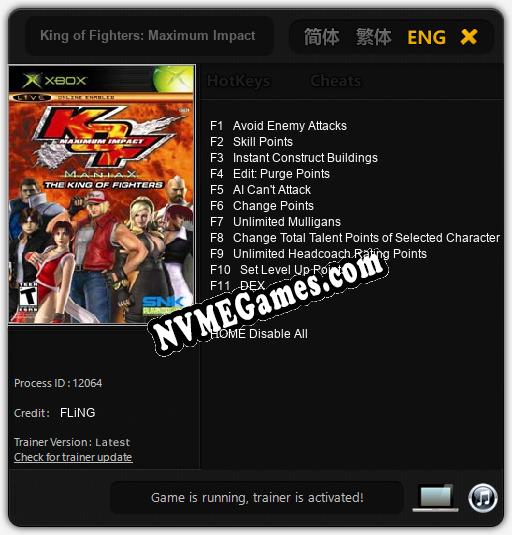 King of Fighters: Maximum Impact Maniax: Cheats, Trainer +11 [FLiNG]