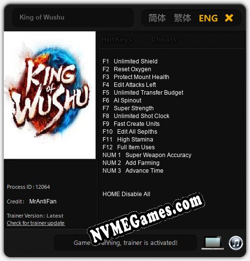 Treinador liberado para King of Wushu [v1.0.2]