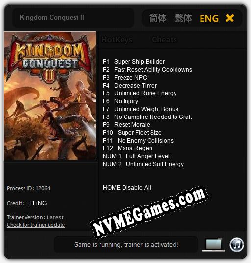 Treinador liberado para Kingdom Conquest II [v1.0.2]