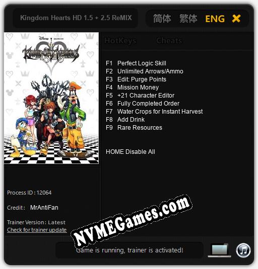 Kingdom Hearts HD 1.5 + 2.5 ReMIX: Treinador (V1.0.33)