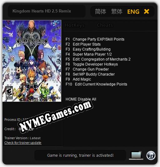 Treinador liberado para Kingdom Hearts HD 2.5 Remix [v1.0.1]