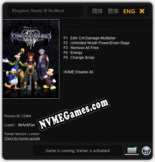 Treinador liberado para Kingdom Hearts III Re:Mind [v1.0.3]