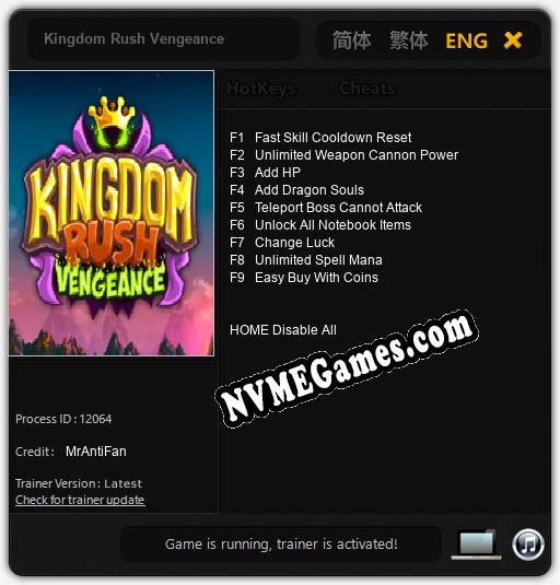 Treinador liberado para Kingdom Rush Vengeance [v1.0.5]