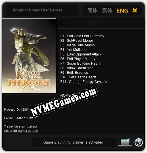 Kingdom Under Fire: Heroes: Cheats, Trainer +11 [MrAntiFan]