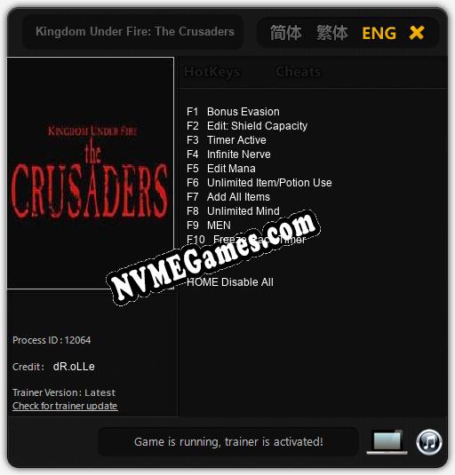 Treinador liberado para Kingdom Under Fire: The Crusaders [v1.0.9]