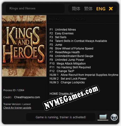 Treinador liberado para Kings and Heroes [v1.0.5]