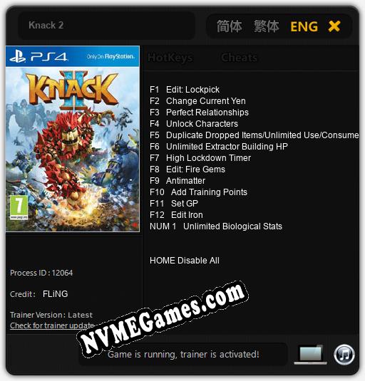 Treinador liberado para Knack 2 [v1.0.5]