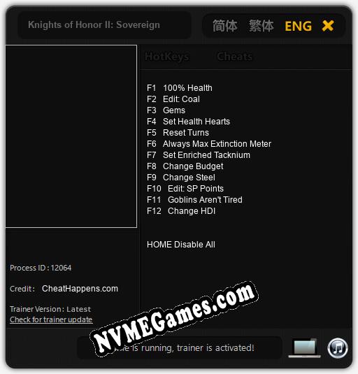 Knights of Honor II: Sovereign: Cheats, Trainer +12 [CheatHappens.com]