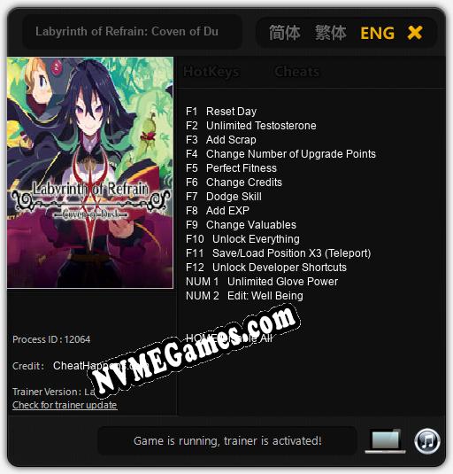 Treinador liberado para Labyrinth of Refrain: Coven of Dusk [v1.0.9]