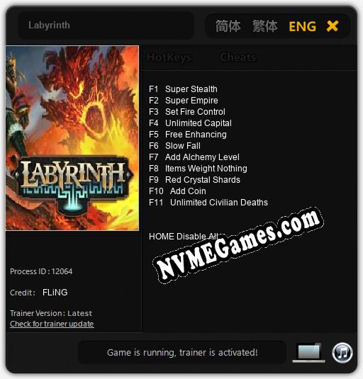 Treinador liberado para Labyrinth [v1.0.7]