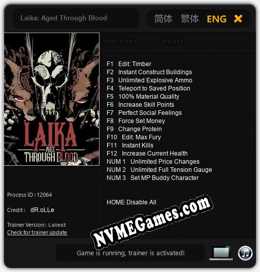 Laika: Aged Through Blood: Treinador (V1.0.11)